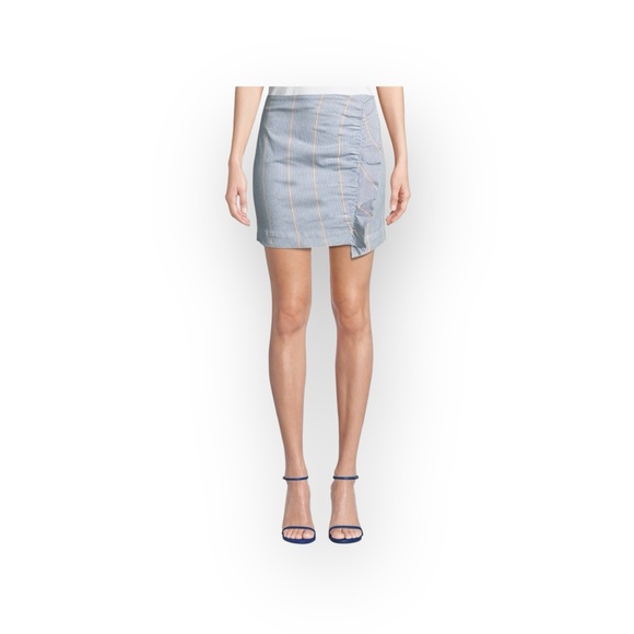 new 3x1 ᯾ Jane Ruffle Stretch Denim Mini Skirt ᯾ Blue Ticking Stripe ᯾ XS ᯾ Chic - Picture 3 of 16